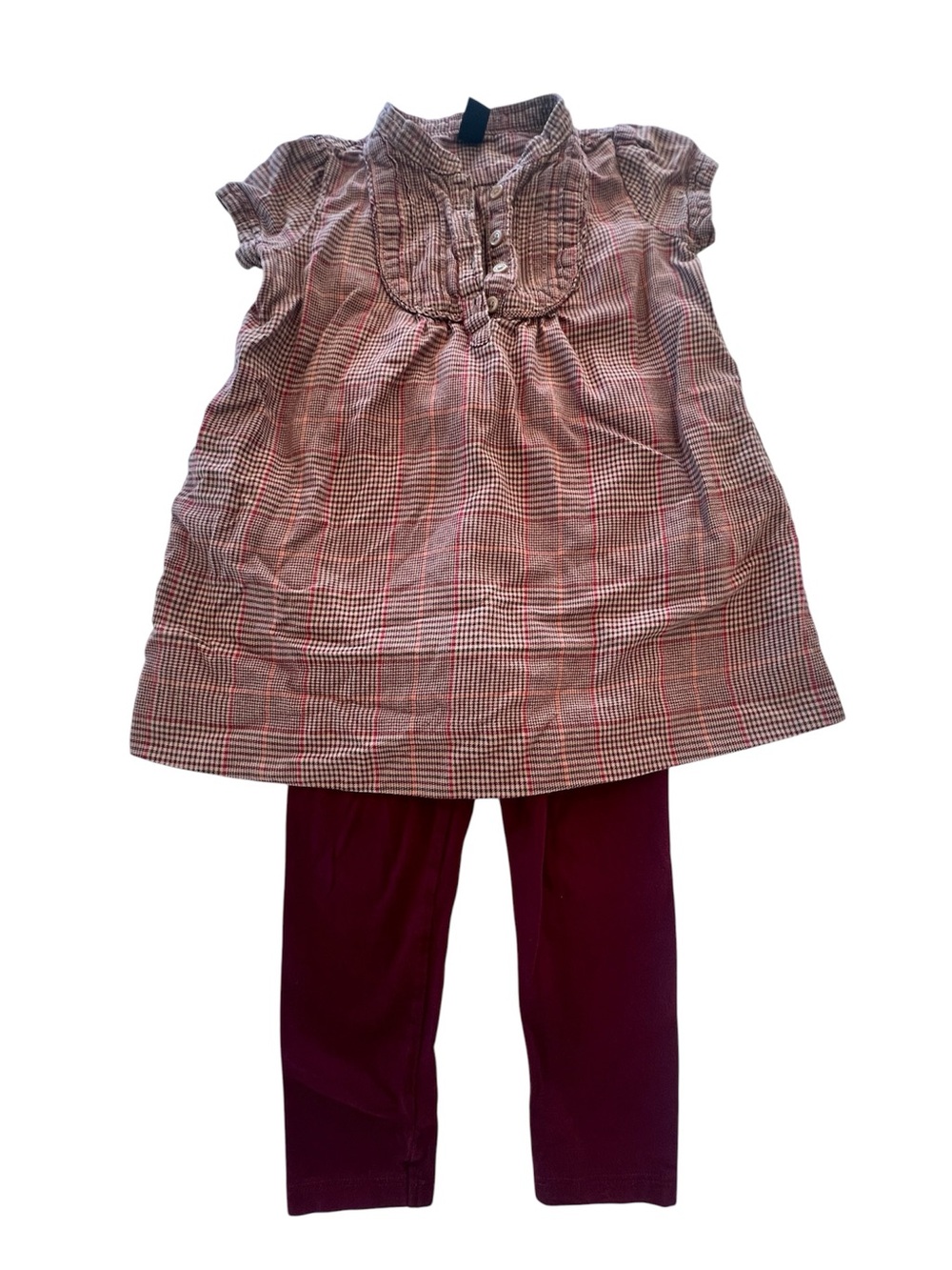 2pc Girls Outfit GAP Plaid Tunic with Burgundy Leggings‎ 3T
